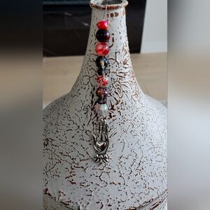 Handmade- Christmas tree ornament,Hamsa hand/heart & Crackle glass/Acrylic beads